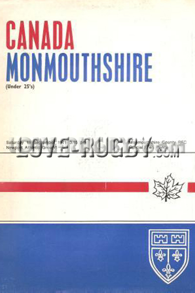 1971 Monmouthshire U25 v Canada  Rugby Programme